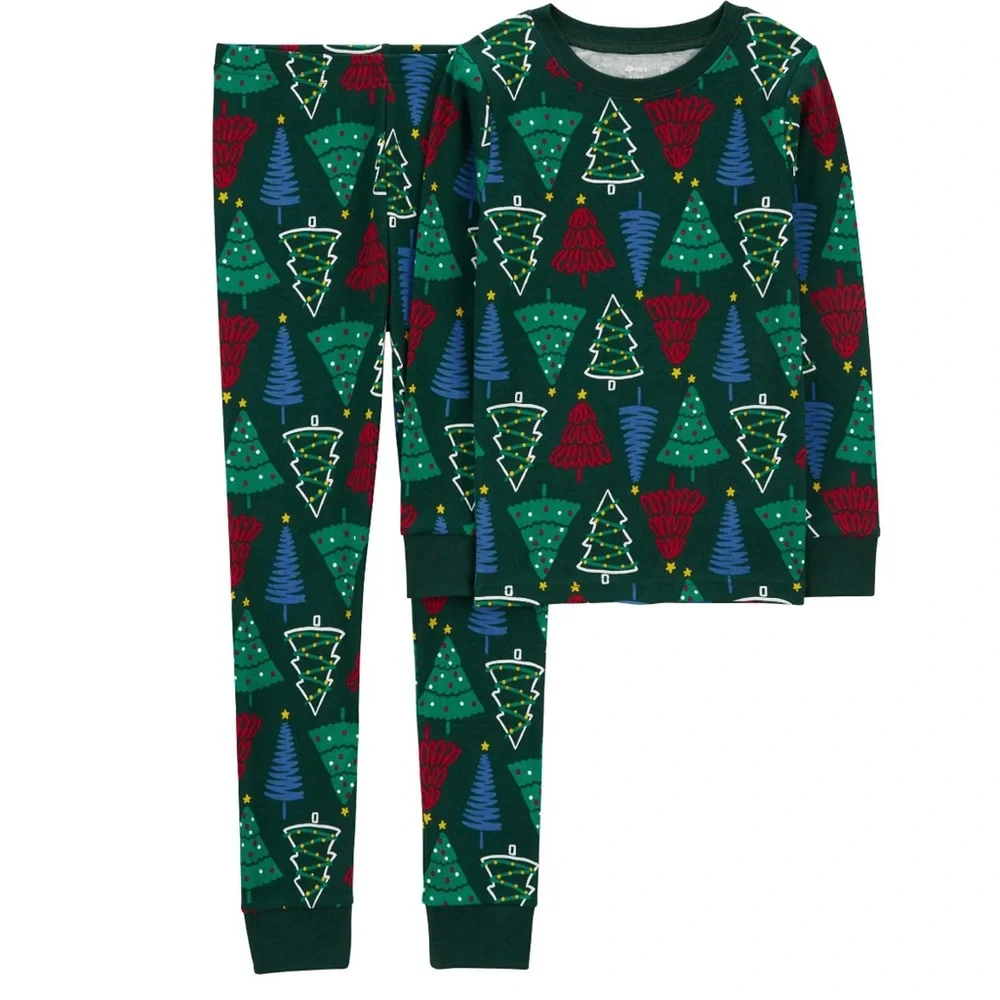 Carter’s Kids Christmas Trees Decorated Lights Winter Shirt and Pants Pajamas - Picture 1 of 2